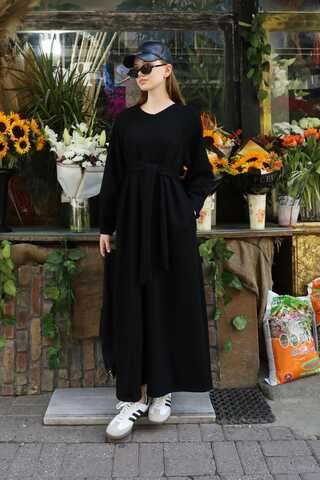 Dikiş Detaylı Elbise Siyah - 8