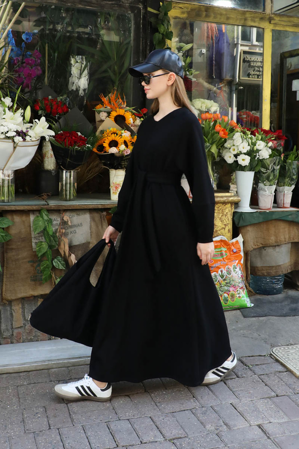 Dikiş Detaylı Elbise Siyah - 9