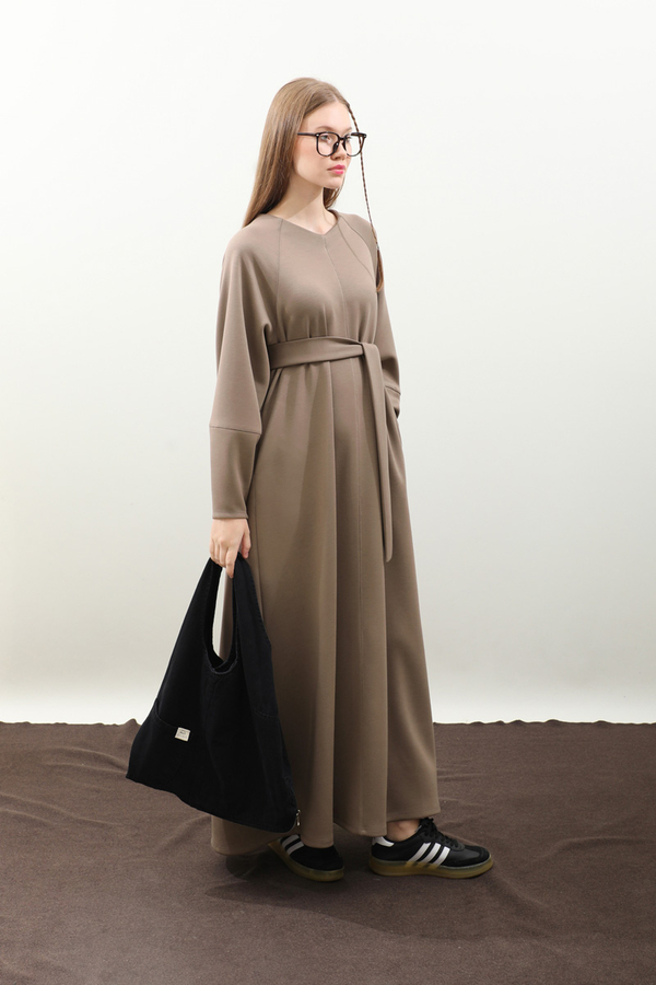 Dikiş Detaylı Elbise Toprak - 1