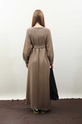 Dikiş Detaylı Elbise Toprak - 8