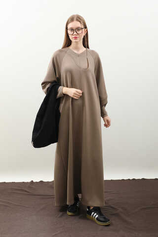 Dikiş Detaylı Elbise Toprak - 6