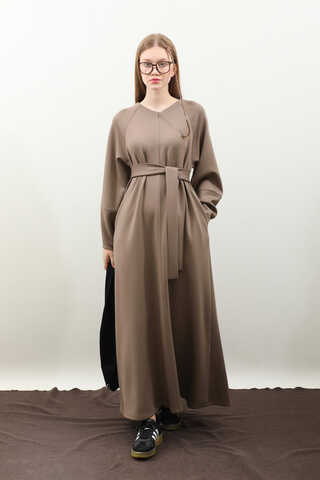 Dikiş Detaylı Elbise Toprak - 2