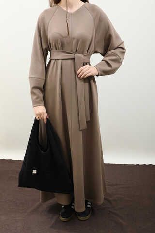 Dikiş Detaylı Elbise Toprak - 3