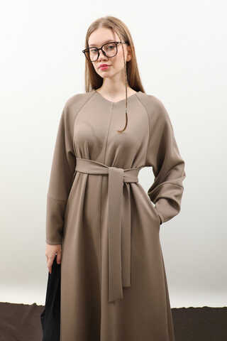 Dikiş Detaylı Elbise Toprak - 4