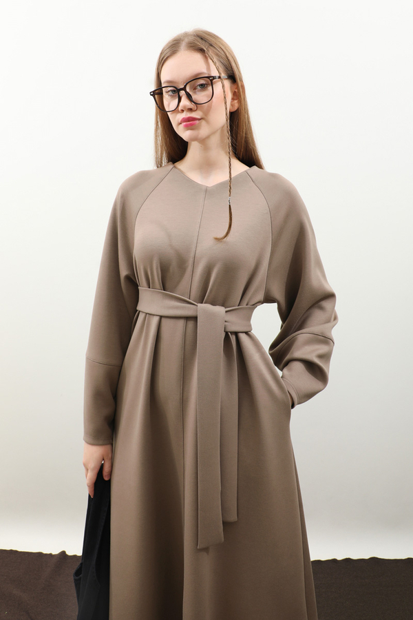 Dikiş Detaylı Elbise Toprak - 4