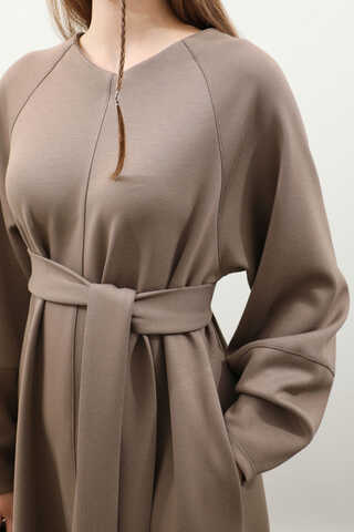 Dikiş Detaylı Elbise Toprak - 5