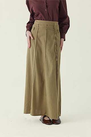 Dikiş Detaylı Etek Açık Haki - 2