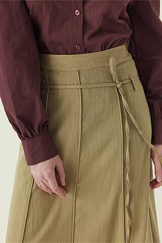 Dikiş Detaylı Etek Açık Haki - 3