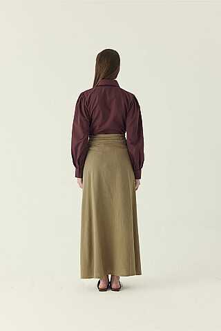 Dikiş Detaylı Etek Açık Haki - 4