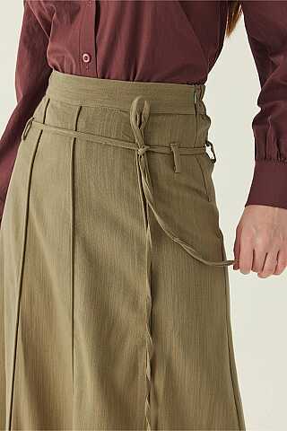 Dikiş Detaylı Etek Açık Haki - 5