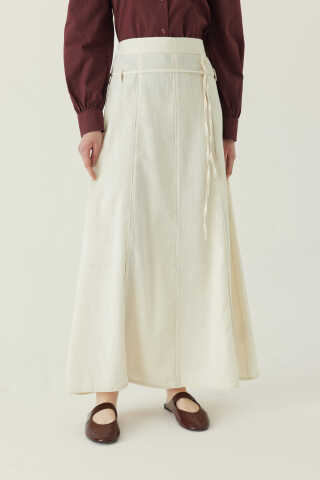 Dikiş Detaylı Etek Ekru - 2