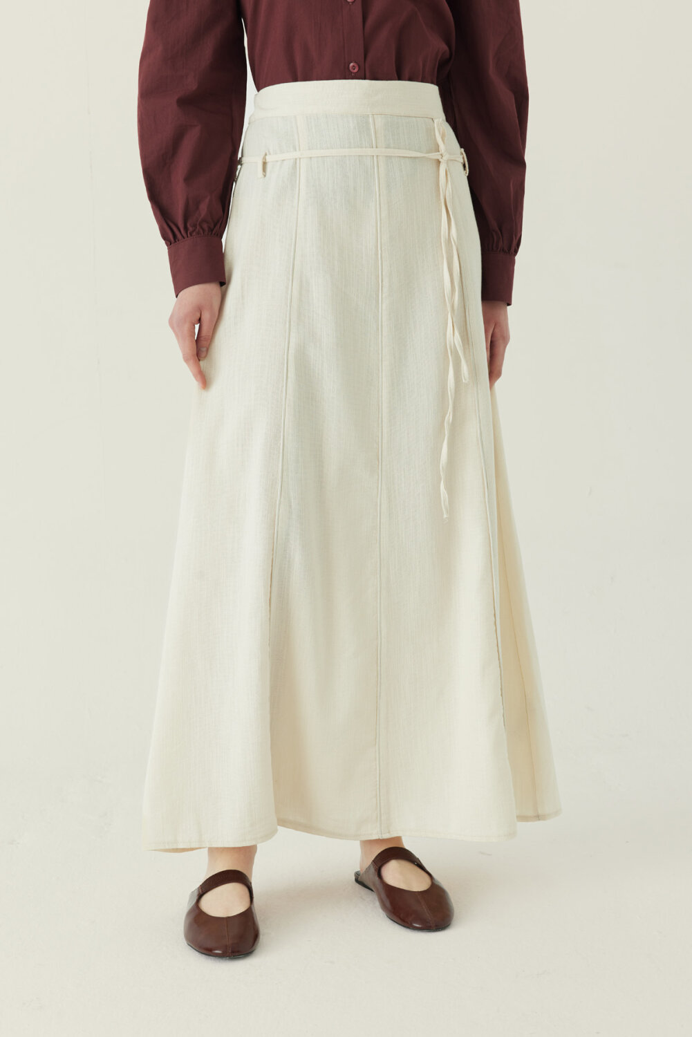 Dikiş Detaylı Etek Ekru - 2