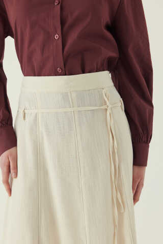 Dikiş Detaylı Etek Ekru - 3