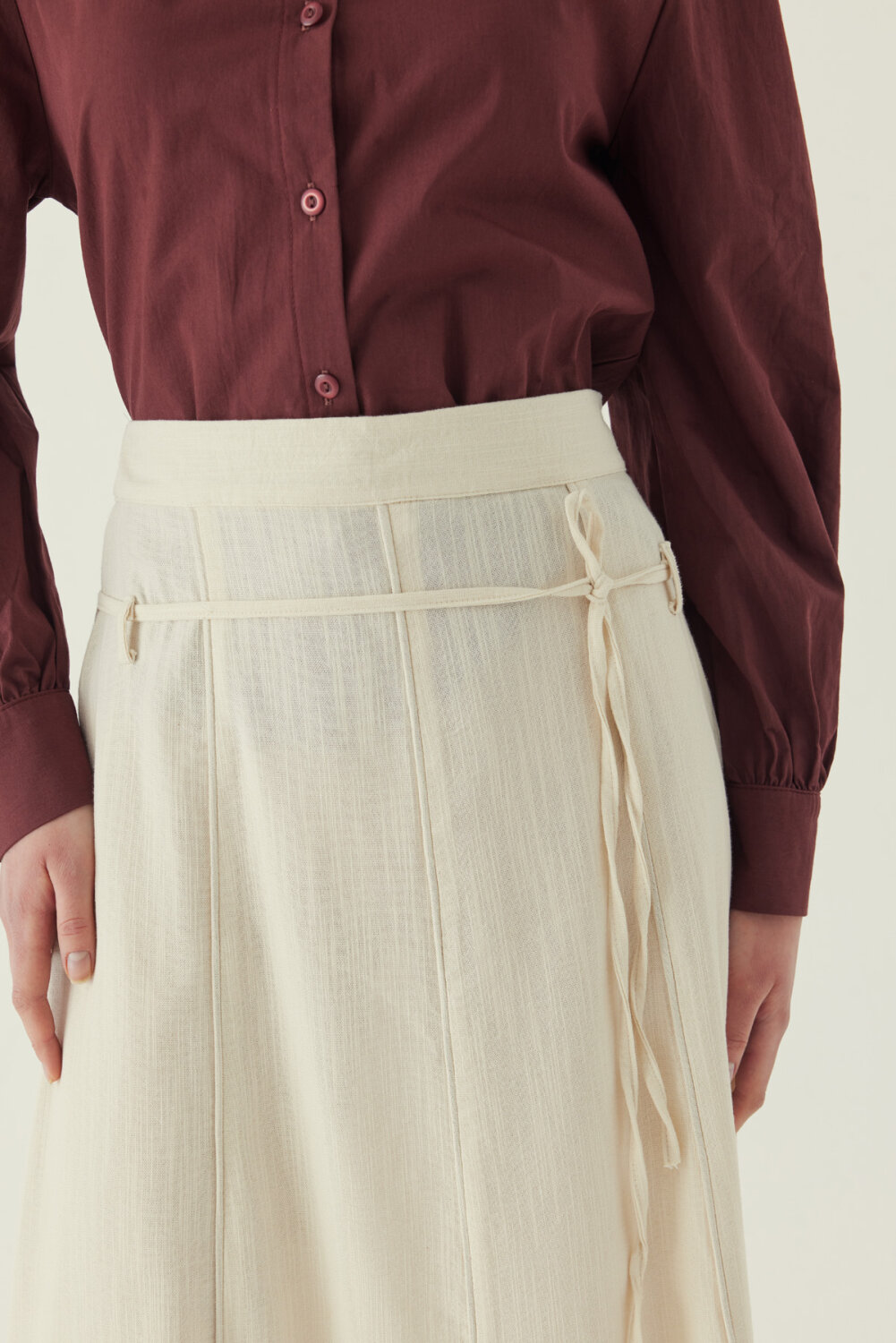 Dikiş Detaylı Etek Ekru - 3