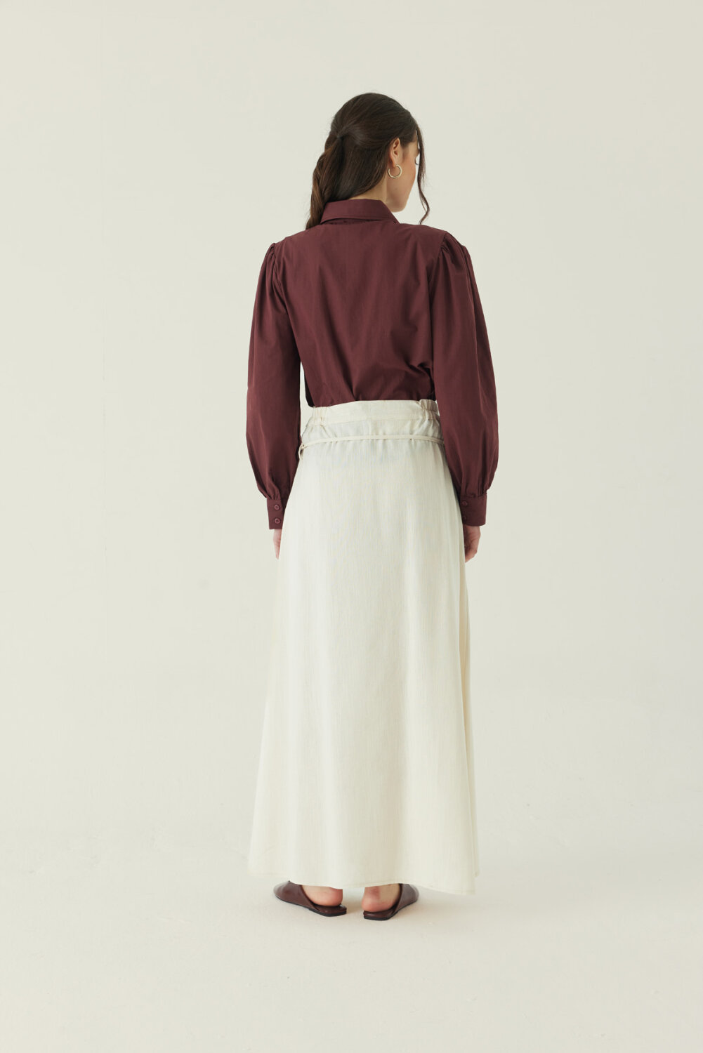 Dikiş Detaylı Etek Ekru - 4