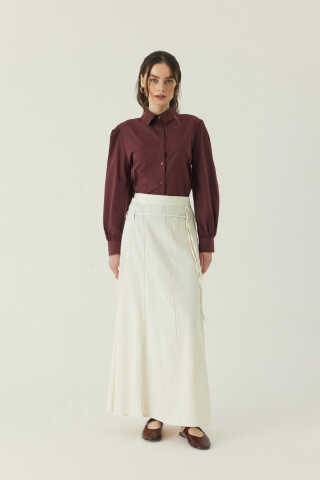 Dikiş Detaylı Etek Ekru - 1