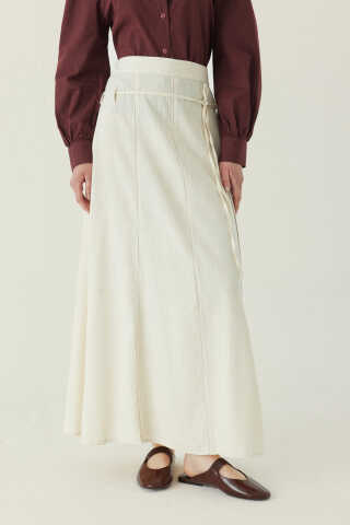 Dikiş Detaylı Etek Ekru - 5