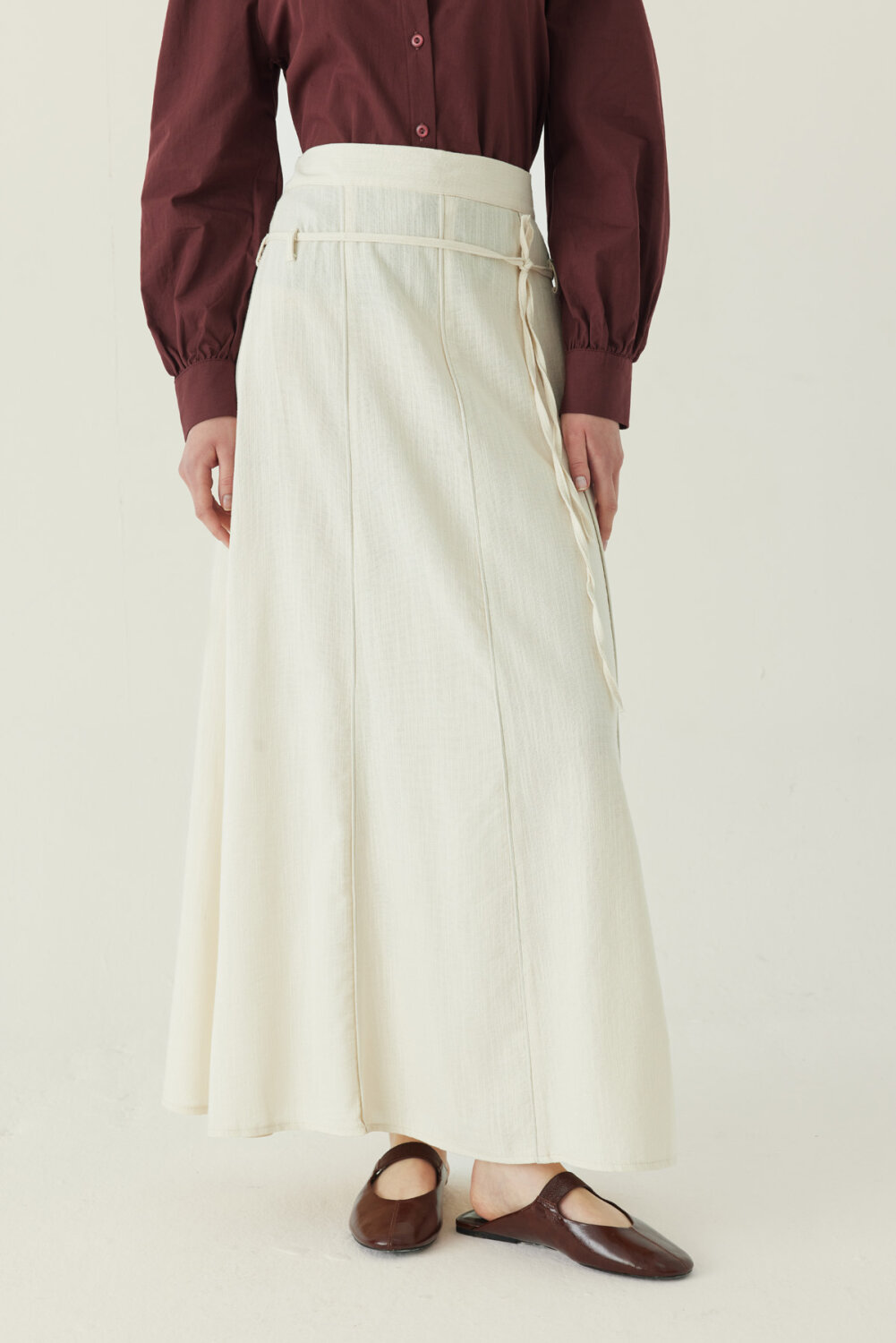 Dikiş Detaylı Etek Ekru - 5