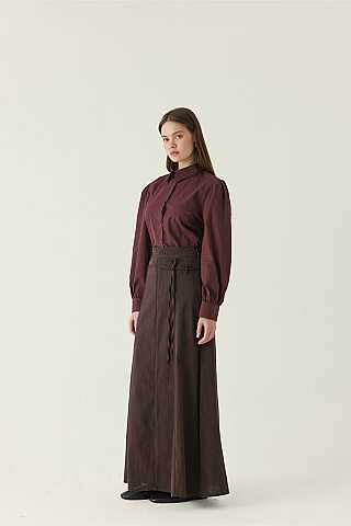 Dikiş Detaylı Etek Kahverengi - 2