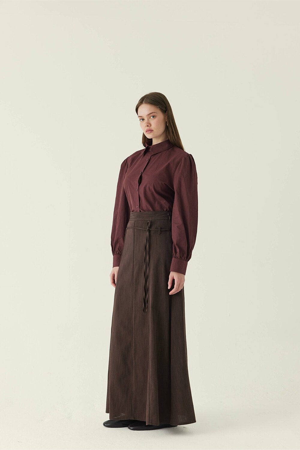 Dikiş Detaylı Etek Kahverengi - 2