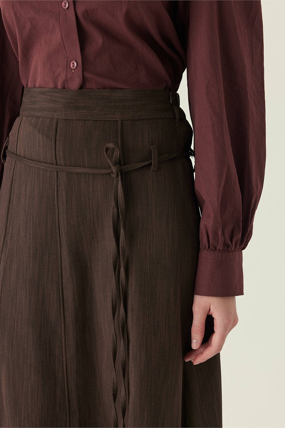 Dikiş Detaylı Etek Kahverengi - 3