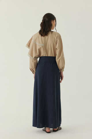 Dikiş Detaylı Etek Lacivert - 2