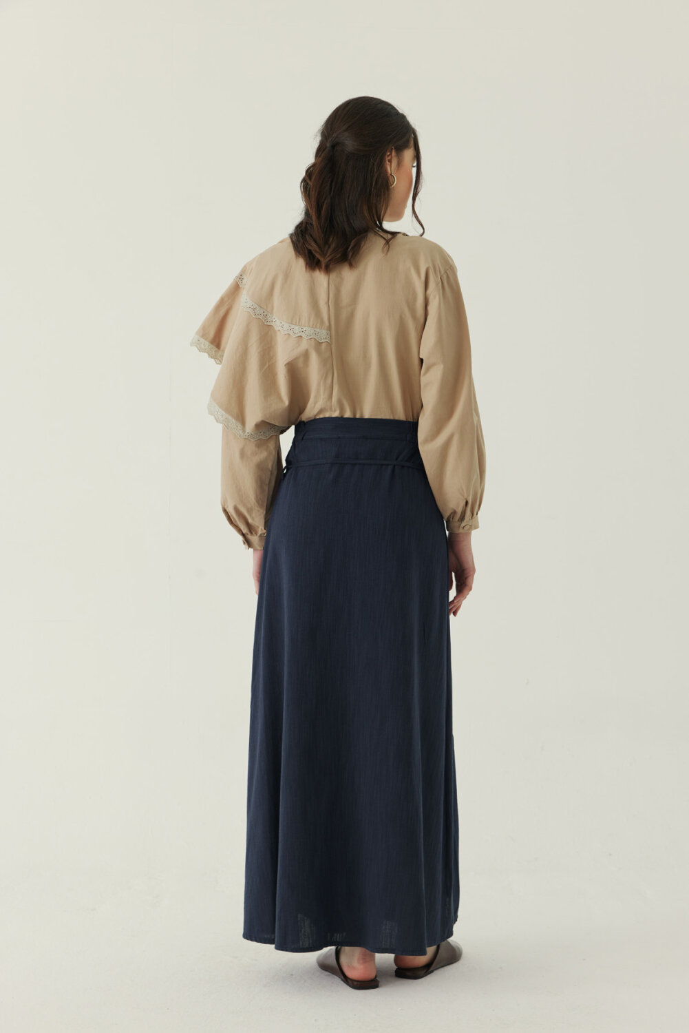 Dikiş Detaylı Etek Lacivert - 2