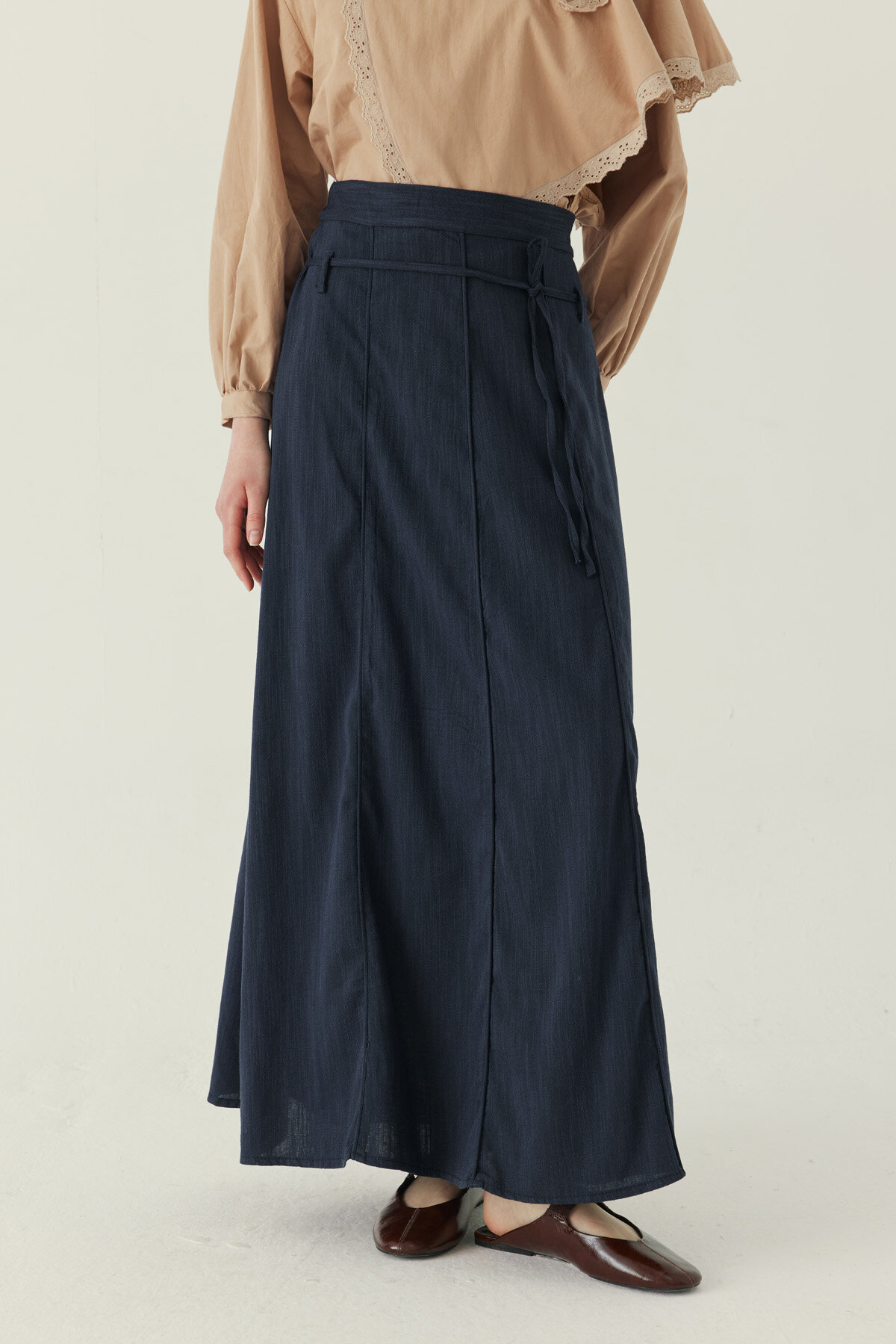 Dikiş Detaylı Etek Lacivert