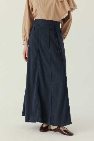 Dikiş Detaylı Etek Lacivert - 1