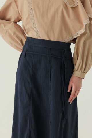 Dikiş Detaylı Etek Lacivert - 3