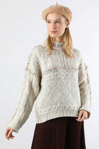 Dikiş Detaylı Kısa Kazak Çakıl - 1