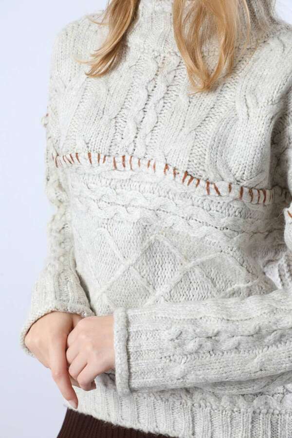 Dikiş Detaylı Kısa Kazak Çakıl - 3