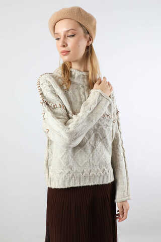 Dikiş Detaylı Kısa Kazak Çakıl - 5