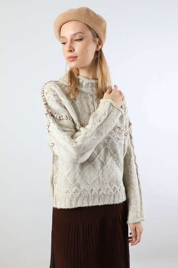 Dikiş Detaylı Kısa Kazak Çakıl - 5