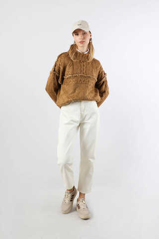 Dikiş Detaylı Kısa Kazak Camel - 5