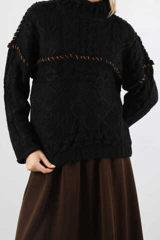 Dikiş Detaylı Kısa Kazak Siyah - 2