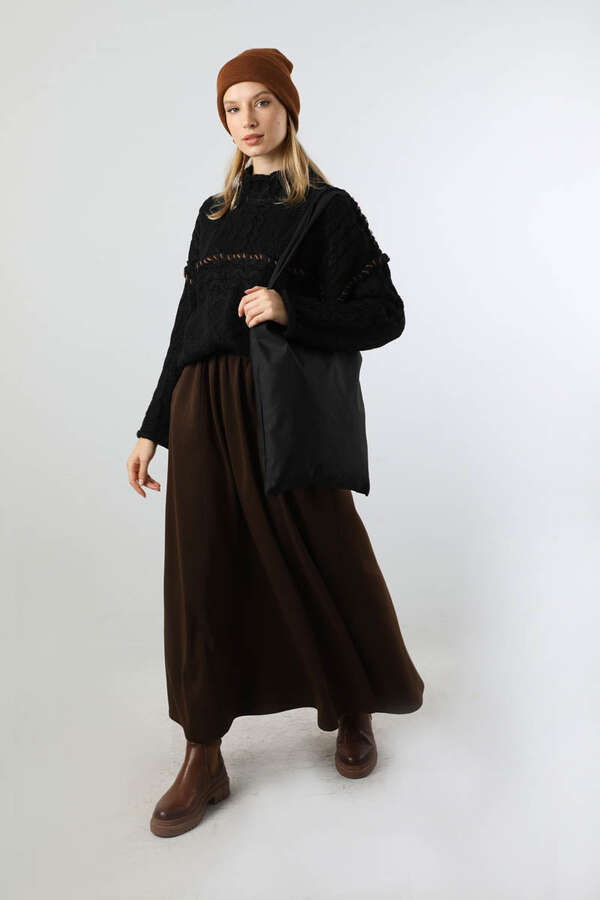 Dikiş Detaylı Kısa Kazak Siyah - 3