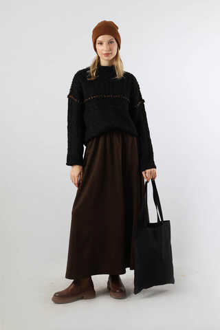 Dikiş Detaylı Kısa Kazak Siyah - 5