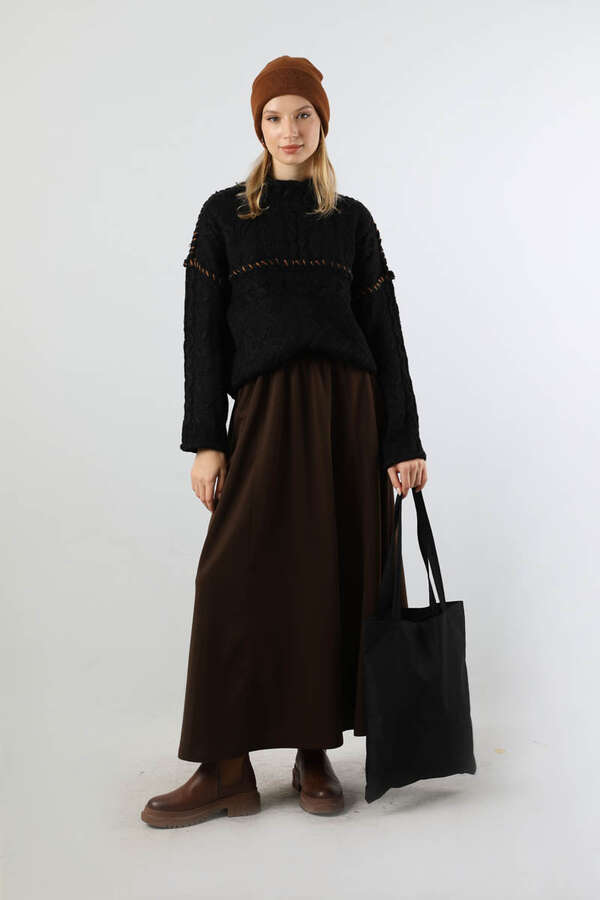 Dikiş Detaylı Kısa Kazak Siyah - 5