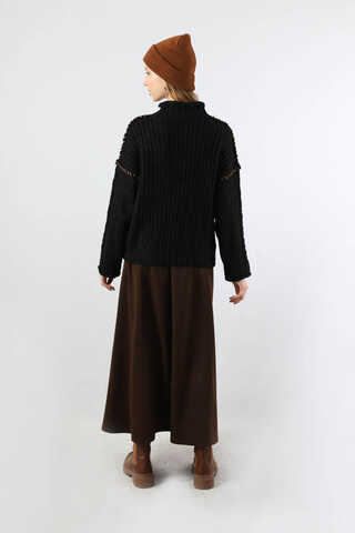 Dikiş Detaylı Kısa Kazak Siyah - 6