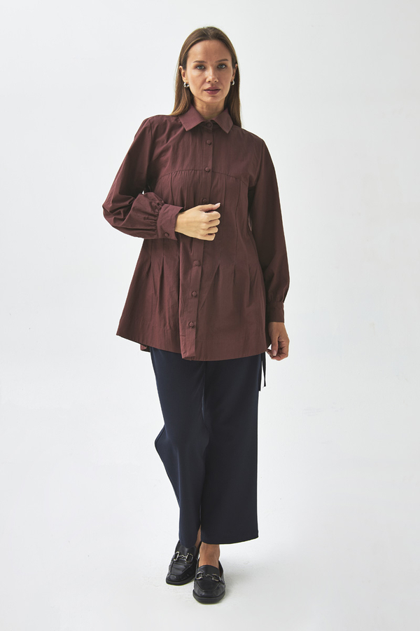 Dikiş Detaylı Robalı Gömlek Bordo - 3