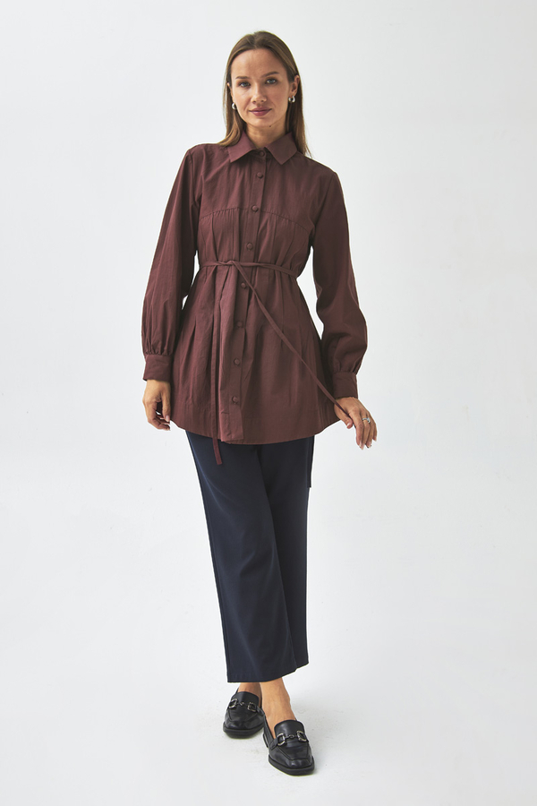 Dikiş Detaylı Robalı Gömlek Bordo - 6