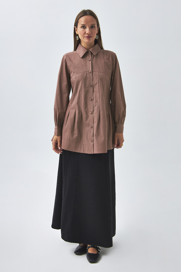 Dikiş Detaylı Robalı Gömlek Gül Kurusu - 1