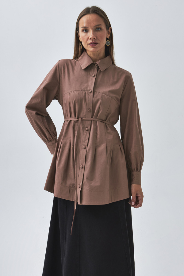 Dikiş Detaylı Robalı Gömlek Gül Kurusu - 6