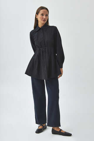 Dikiş Detaylı Robalı Gömlek Siyah - 1