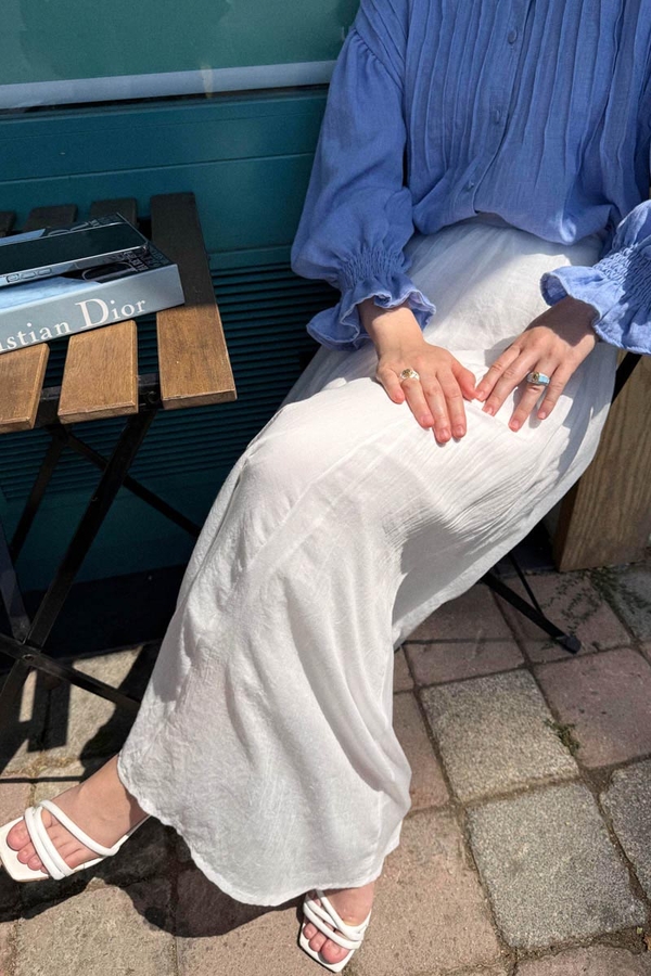 Dikiş Detaylı Salaş Etek Beyaz - 5