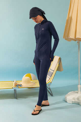 Dikiş Detaylı Tulum Mayo Lacivert - 4