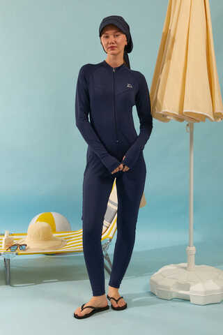 Dikiş Detaylı Tulum Mayo Lacivert - 5