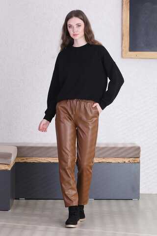 Dikiş İzli Deri Pantolon Taba - 1