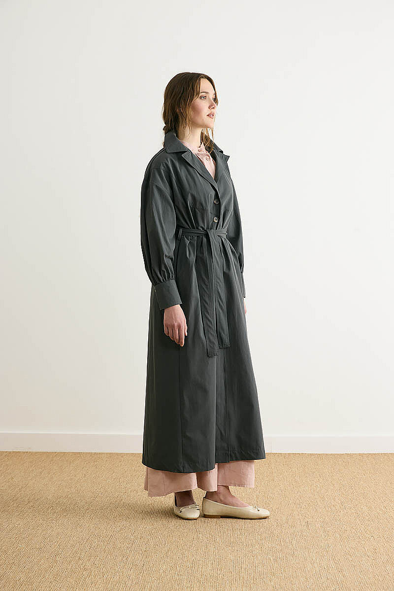 Dikişli Düğmeli Trençkot Antrasit - 3